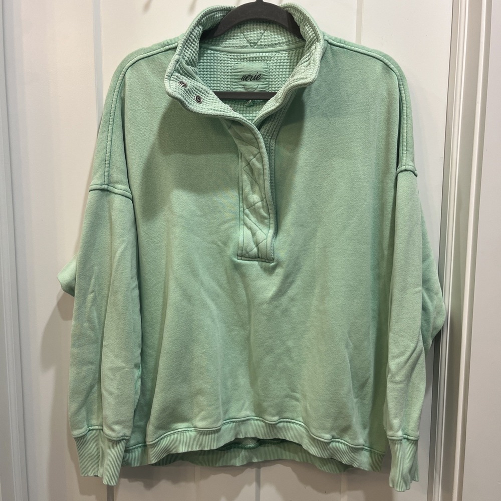 Aerie Women's Juniors Light Mint Green Snap Collar Sweatshirt Size Medium